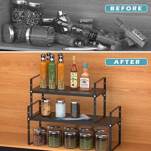 Miniatura 5 de Benzoyl Organizador de estantes de gabinete expandible en estante de gabinete organizador de armario de cocina estante apilable para especias de