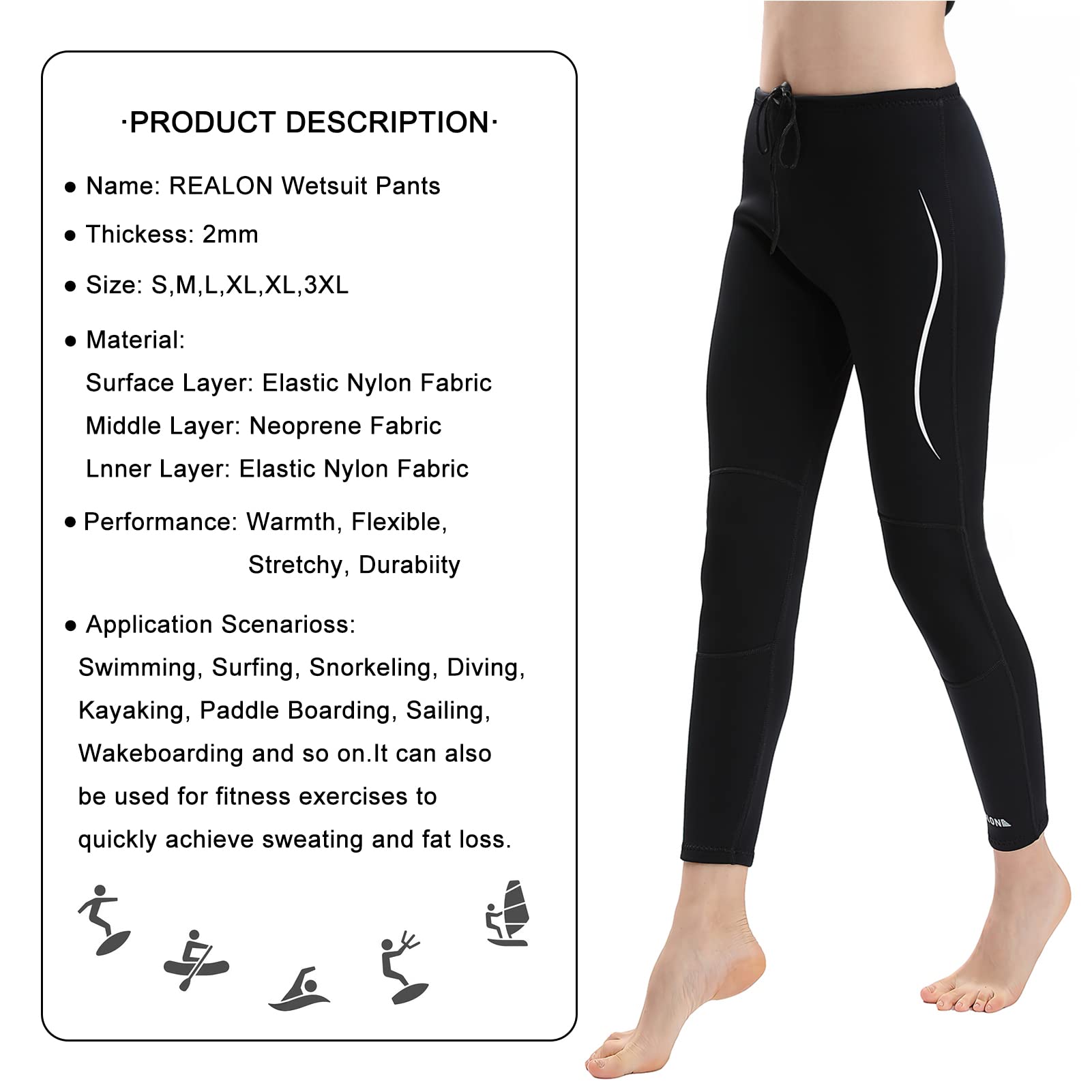 2mm Wetsuit Pants Men Womens Wet Suits Swim TightsNeoprene Swimming  Leggings Long Diving Surfing Kayak Pant Keep Warm Workout Scuba Snorkeling  Canoei