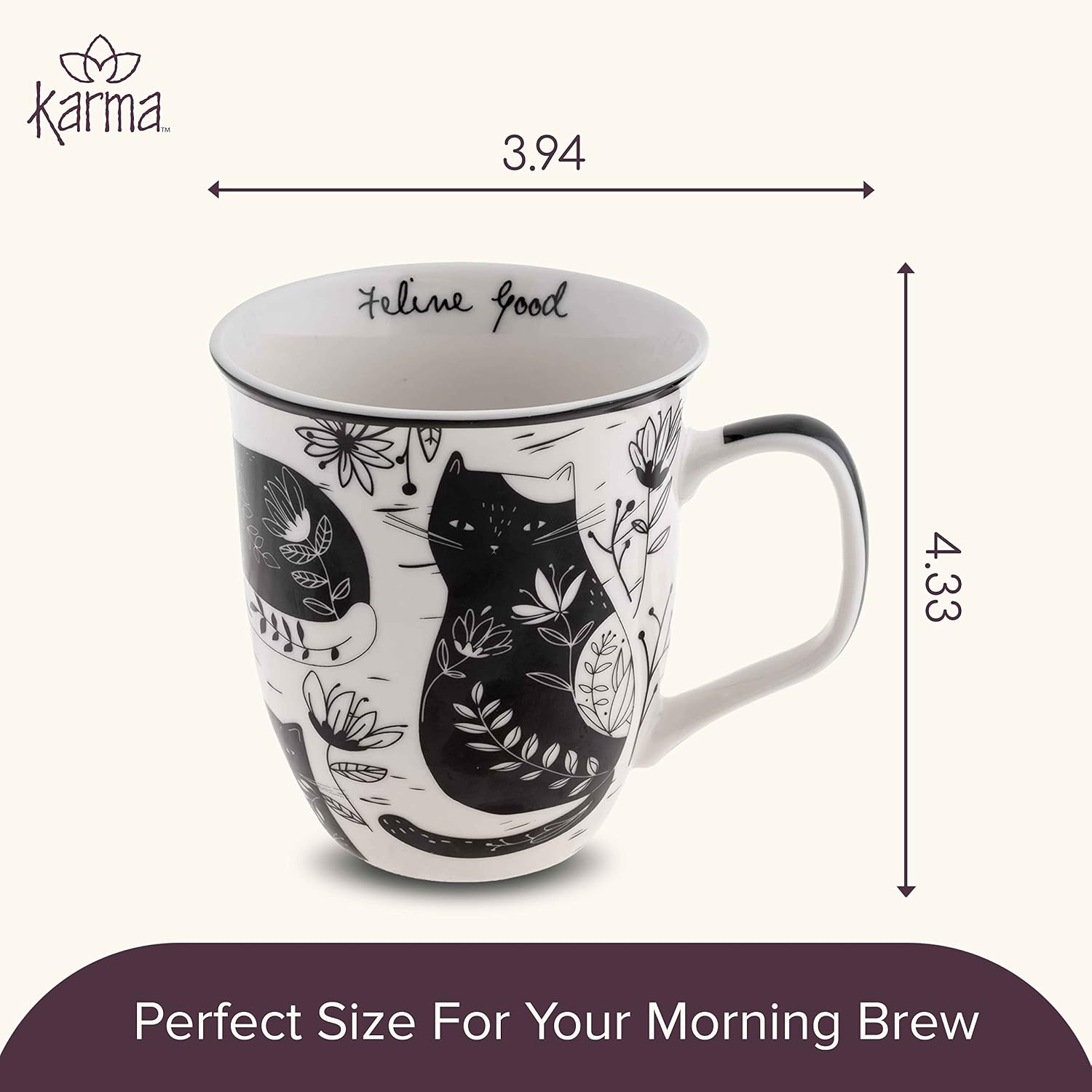 Karma Gifts 16 oz Black and White Boho Mug Cat - Cute Coffee and Tea Mug - Ceramic Coffee Mugs for Women and Men image 5