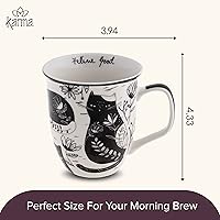 Vista 5 de Karma Gifts - Taza bohemia de 16 onzas con diseño de gato en blanco y negro, bonita taza de café y té, tazas de café de cerámica para mujeres