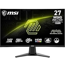 MSI MAG 27CQ6F Monitor Gaming da 27″ WQHD Curvo – Pannello VA Rapid 1500R (2560 x 1440), 180 Hz , 0.5ms (GtG, Min.), Adaptive-Sync – DP 1.4a, HDMI 2.0b CEC