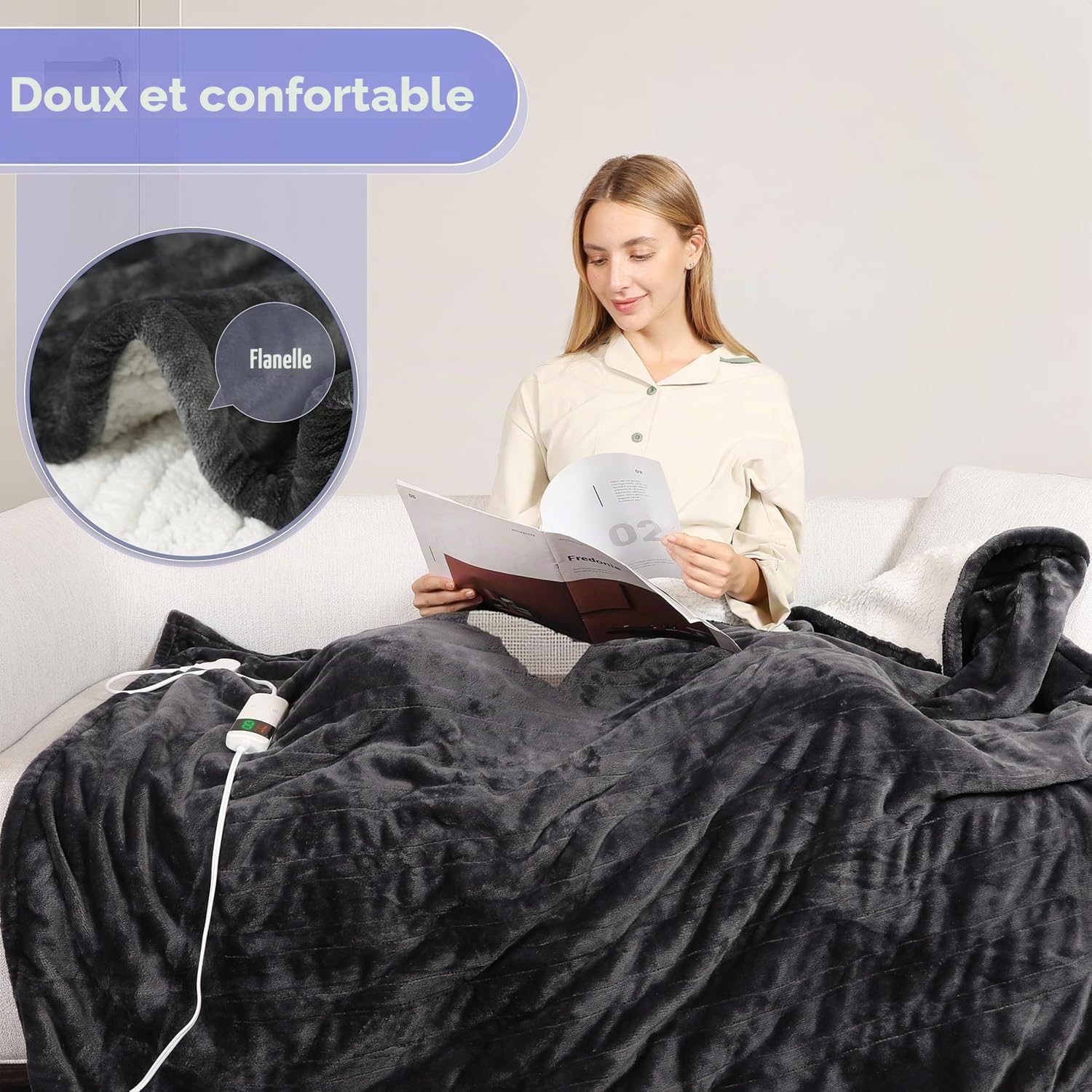 Couvertures électriques chauffantes Couverture chauffante Rapide - Couvertures de lit en Flanelle Douce et de 150 x 200 cm 10 Niveaux De Couleur Grise (Gris, 150 x 200 cm)