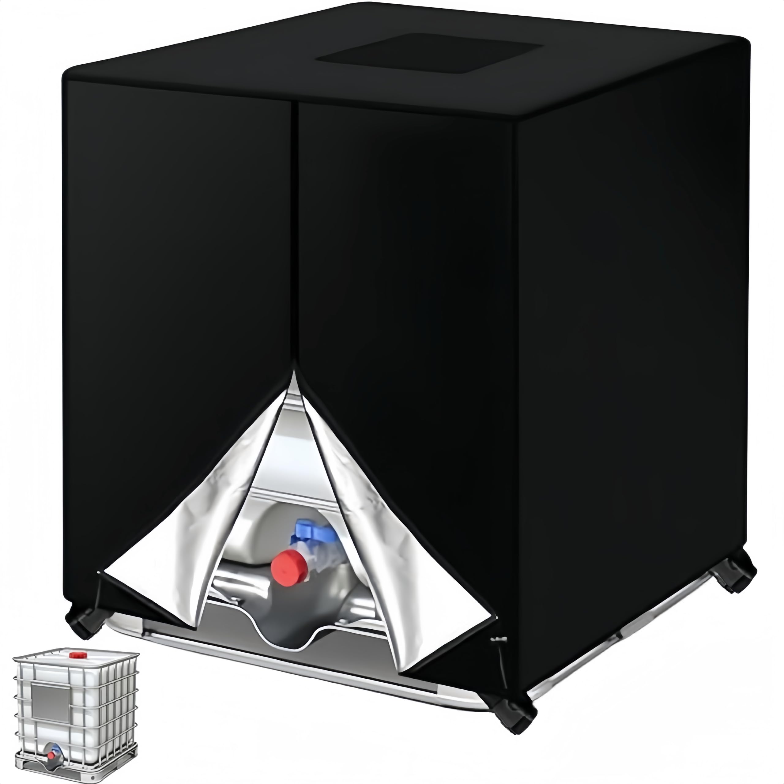 Zipper IBC Tote Cover, 420D Heavy Duty Tote Cover for 275 Gallon,Waterproof Outdoor Water Tank Cover (Black)