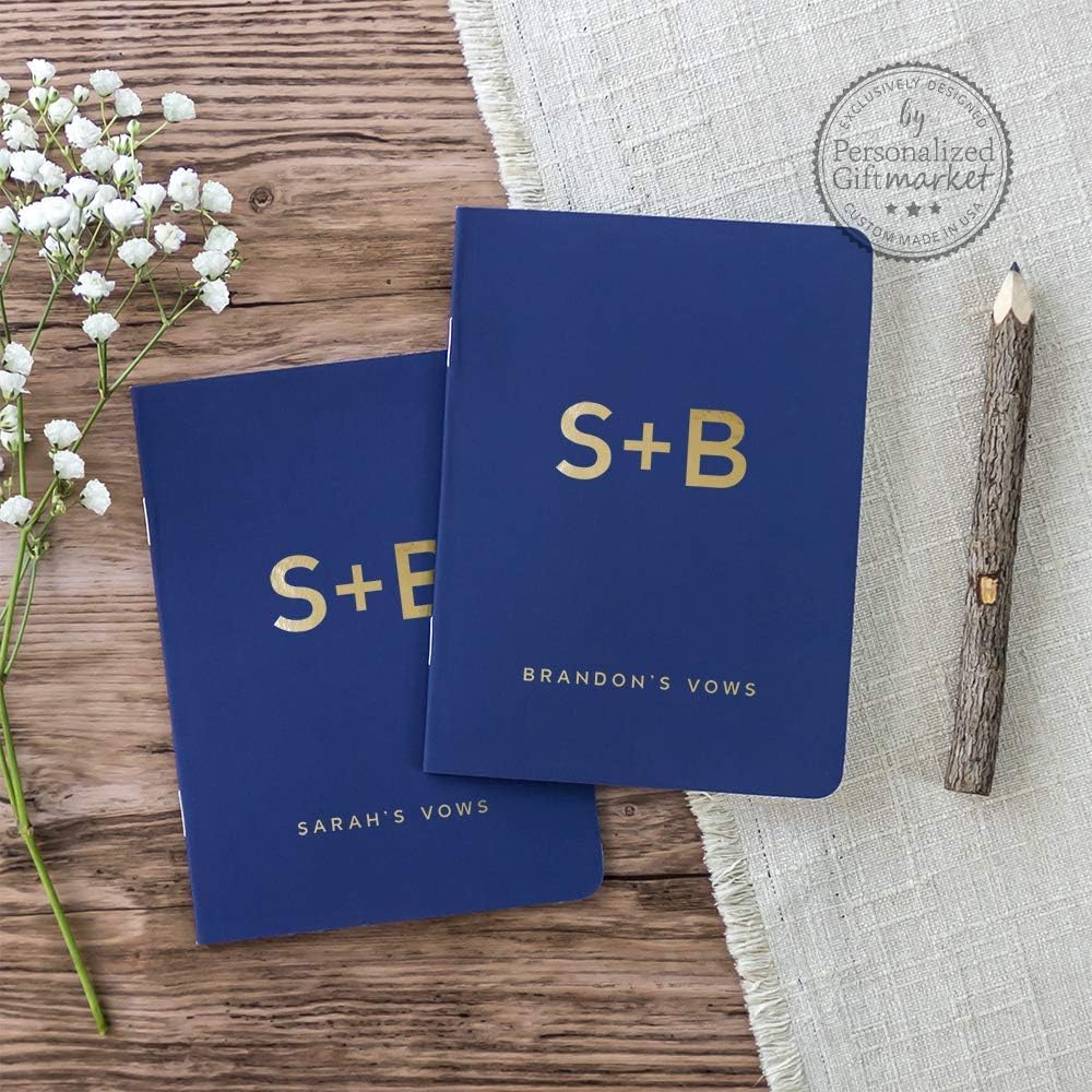 Wedding Vow Books Vows for Bride & Groom Marriage Personalized Renewal Journals Navy Gold Foil - Set of 2 Books