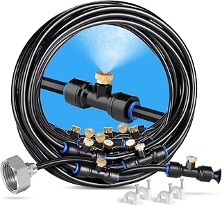 HOMENOTE 59FT Outdoor Misting Cooling System - 20 Brass Nozzles + 3/4" Adapter for Patio, Backyard, Greenhouse, Garden Watering
