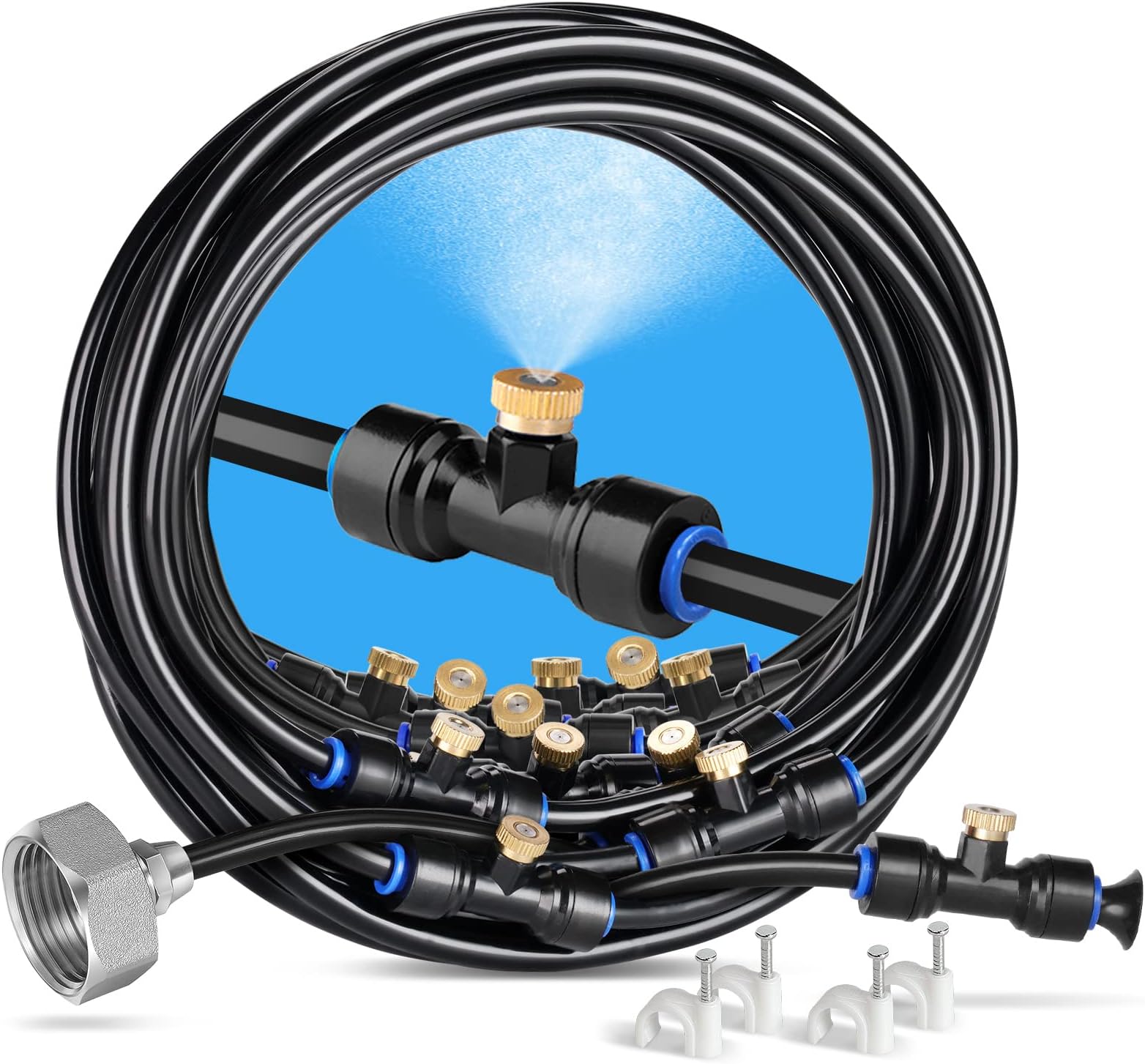 homenote Misting Cooling System 75FT (23M) Misting Line + Brass Mist Nozzles + a Brass Adapter(3/4") Outdoor Mister for Patio Garden Greenhouse Trampoline for waterpark