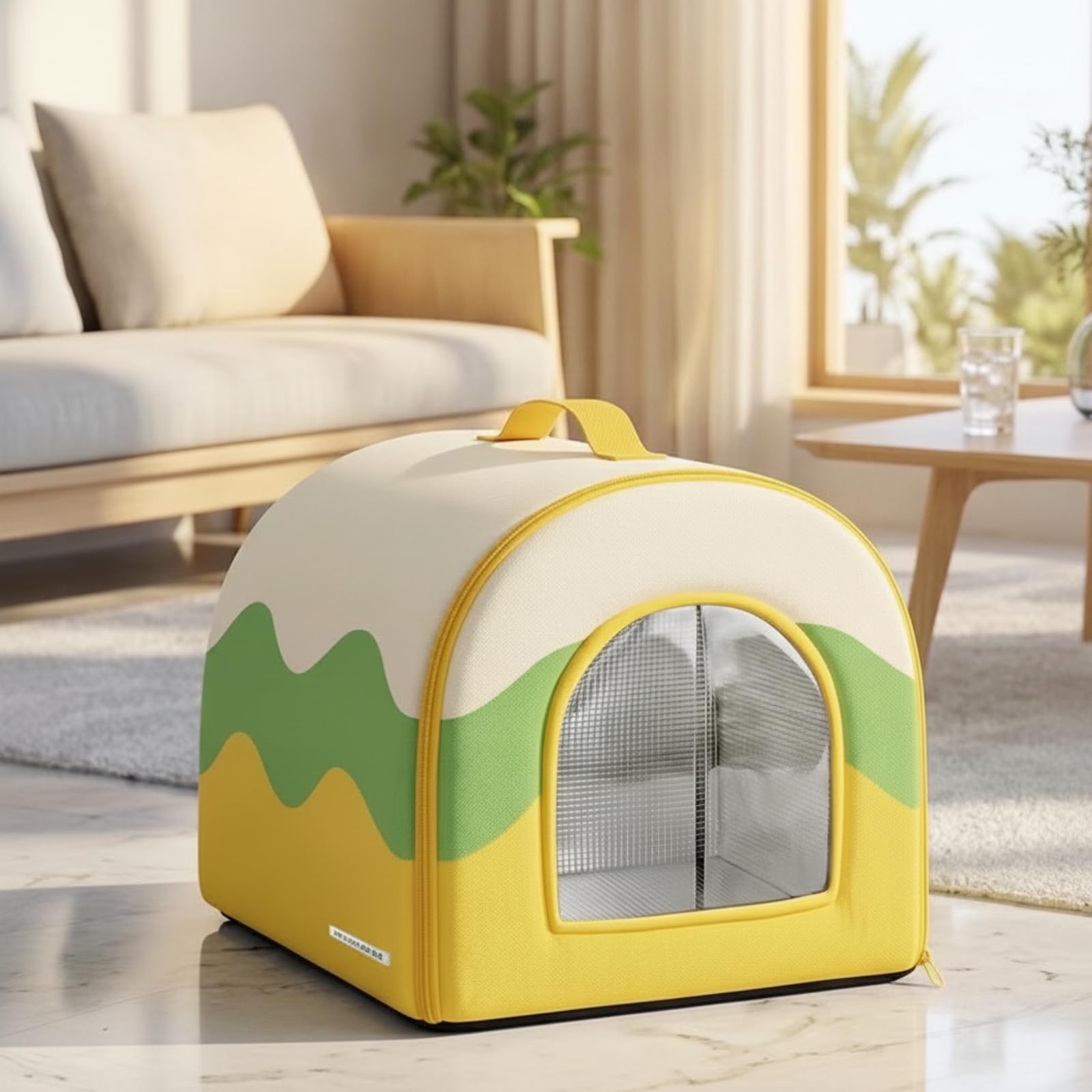 Niche D'intérieur Confortable Niche Souple Confortable Maison avec Poignée pour Petits Chiens, Nouveaux Animaux Compagnie, Chambre, Marron Crème, M