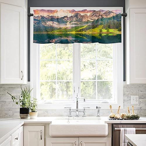 Miniatura 2 de Valance Curtain for Windows,Natural Landscape Scenery Beautiful Dreamy Sundown Sunset Lake Window Treatment Valance for Living Room Decor,Rod Pocket