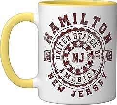 Hamilton NJ | New Jersey | Vintage City Apparels Ceramic Mug, Yellow/White