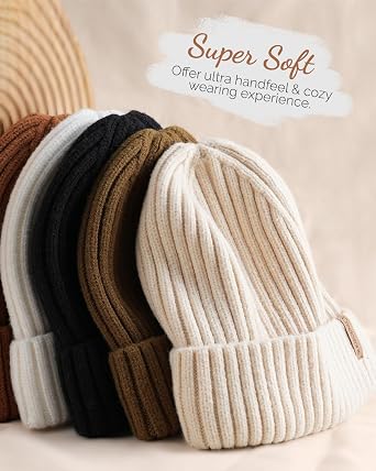 Merino Wool Beanie for Women Men, Warm Knit Winter Hats Double Layer, Fleece Lined Beanie Cuffed Wool Ski Cap