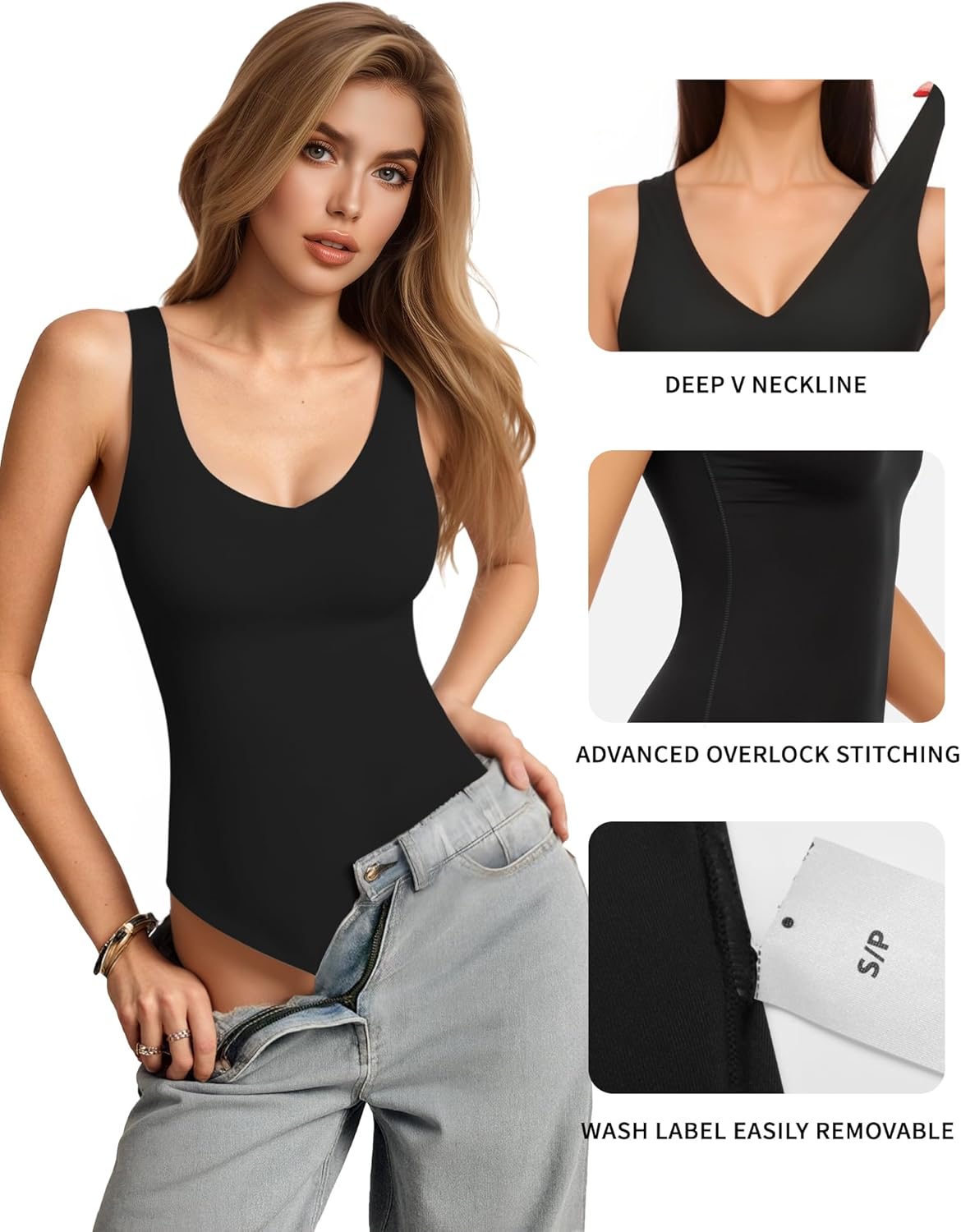 MANGOPOP Women's Deep V Neck Tank Top Bodysuit Sexy Thong Double Lined Body Suit Sleeveless Backless Plunge Going Out Tops - Image 4