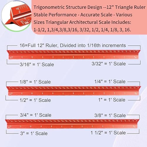 Miniatura 8 de Regla de escala arquitectónica, Escala de arquitecto imperial de 12 pulgadas, Regla de escala de ingeniero de aluminio, Regla de escala para planos,
