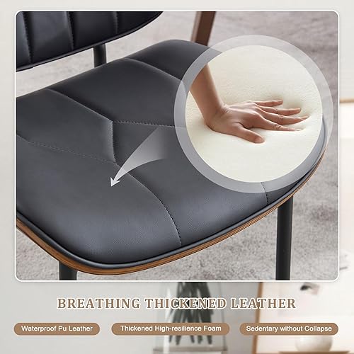 Miniatura 5 de BV - Juego de 2 sillas de comedor modernas de mediados de siglo, silla decorativa tapizada de piel sintética con respaldo de madera curvada de