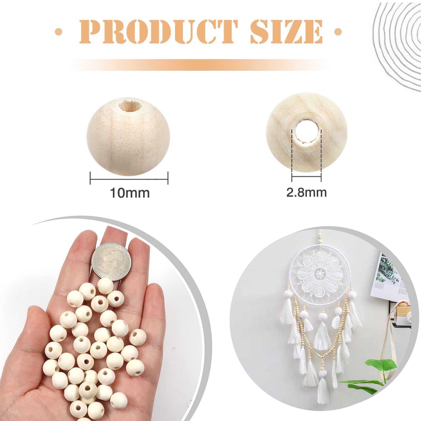 TOAOB 100 Pezzi Perline in Legno Naturale 10mm Rotonde Perle Grezzo per Braccialetti Collane Fai da Te Artigianato Decorazione
