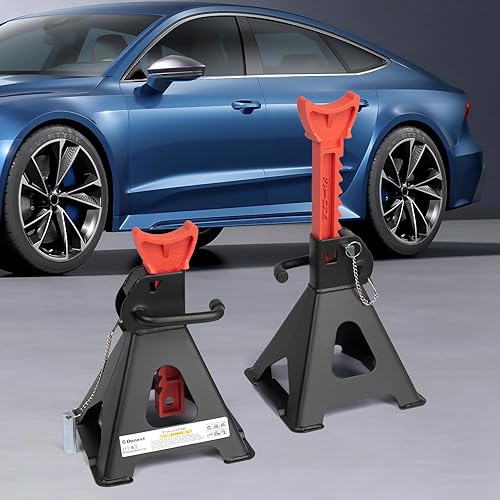 Vista 25 de Donext Jack Stands 3 toneladas (6,500 lb) de acero de capacidad, 1 par de soportes de elevación rojos ajustables