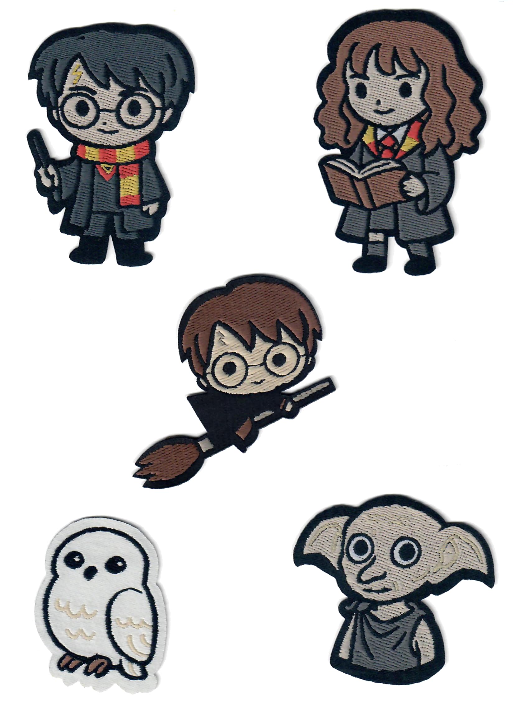 5-Piece Magic Academy Embroidered Patch Set - Iron-on/Sew-on Chibi Wizard Character Appliques for Jackets, Backpacks, and DIY Crafts