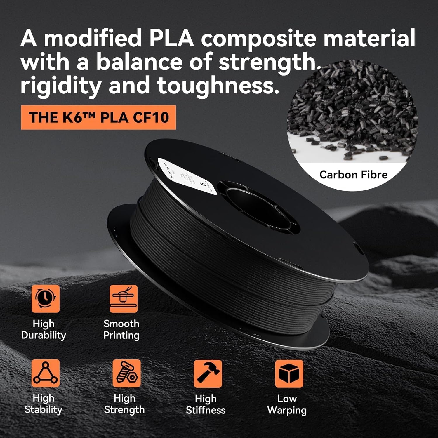 kexcelled Carbon Fiber PLA CF Filament 1.75mm, PLA-CF 3D Printer Filament, High Strength and Toughness, 1kg Spool (2.2lbs), Fit Most FDM Printer, Black