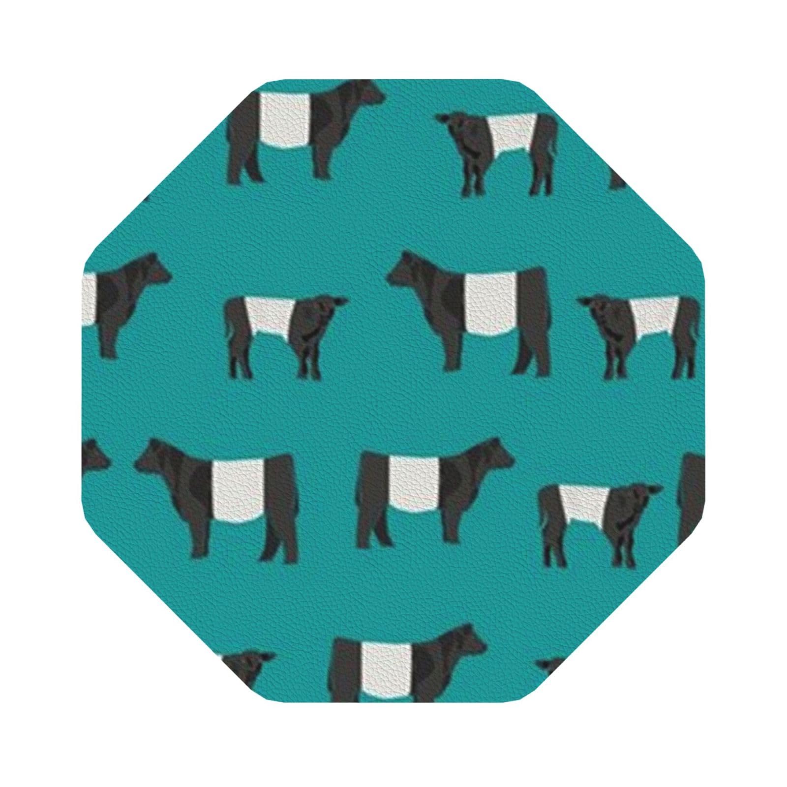 Galloway Cow PU Leather Coasters Set of 6 Octagon Drink Coasters