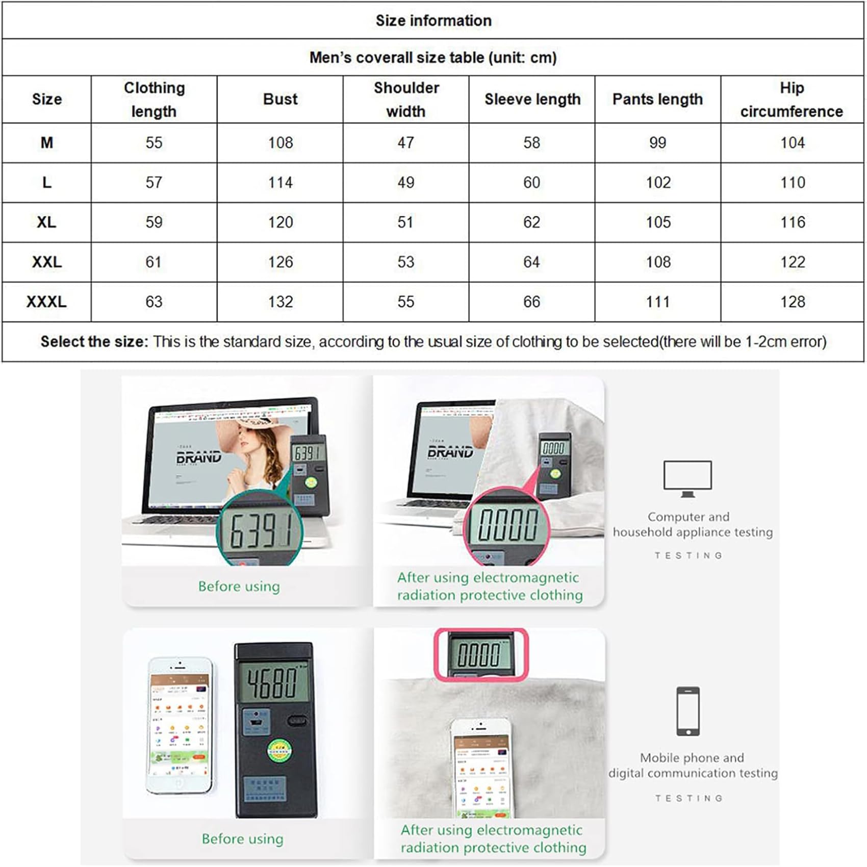 Combinaison de vêtements de Travail de Protection de Blindage EMF RF, Anti-rayonnement 5G, Combinaison Anti-rayonnement en Fibre d'argent