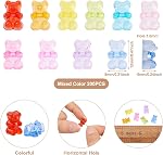 FASHEWELRY 200pcs Clear Acrylic Bear Beads Mixed Color Transparent Gummy Bear Spacer Beads Mini Cute Bear Loose Beads Bulk for Bracelet Necklace Earring Jewelry Making