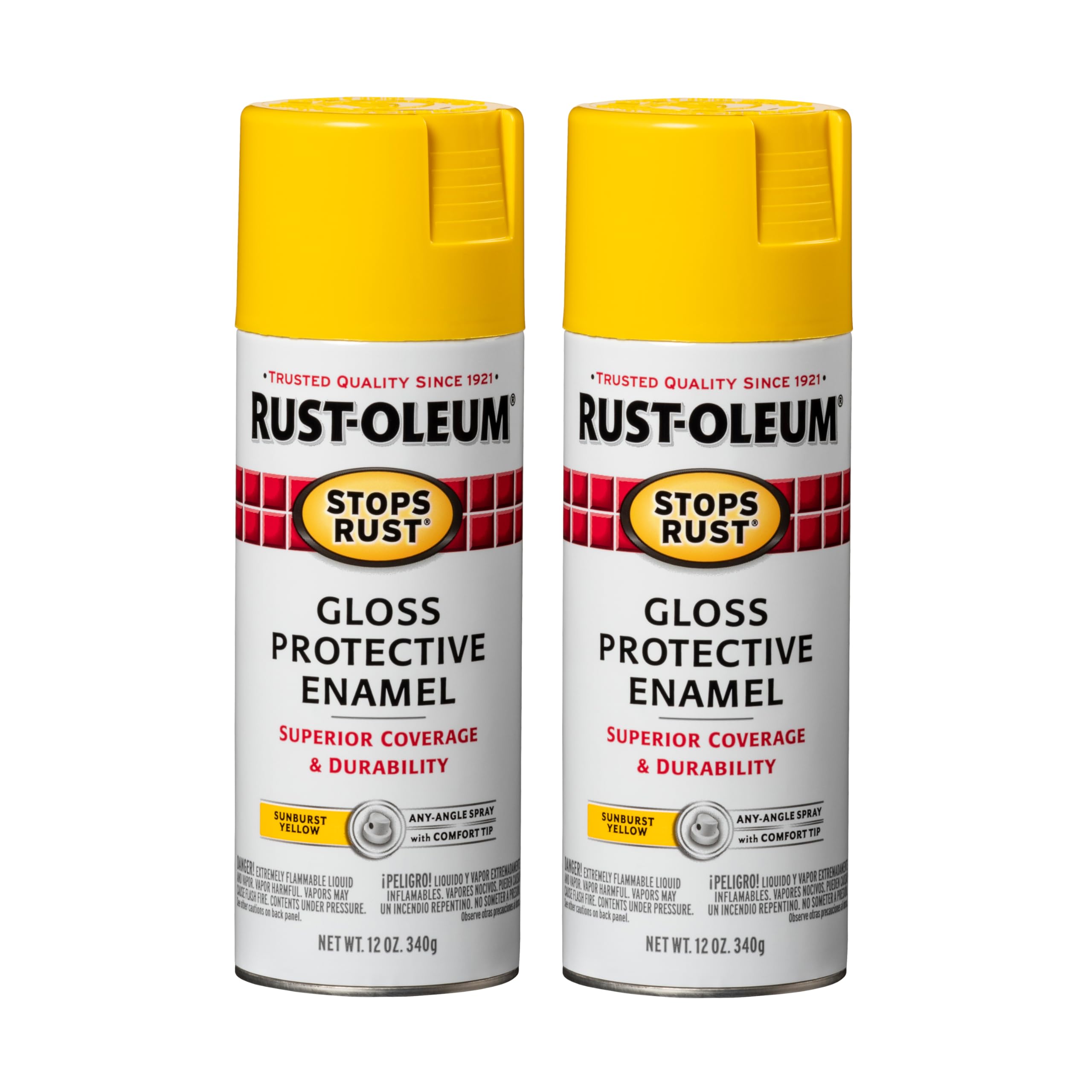Rust-Oleum Stops Rust Spray Paint, Gloss Sunburst Yellow | Rust Resistant, Indoor and Outdoor Durability, Beautiful Finish on Metal, Wood and More, Sprays from Any Angle, 2 Pack
