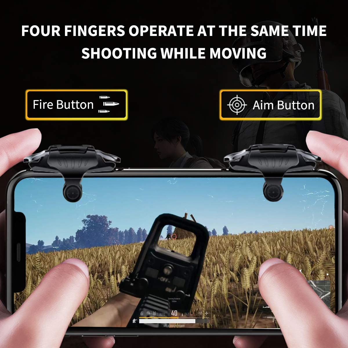 Newseego Trigger di Gioco Mobili PUBG, Controller Sensible per Smartphone L1R1 Pulsante di Gioco di Shoot&Aim Accessori di Telefono per Knives Out/PUBG/Rules of Survival per Android e iOS(1 Paio)-Nero