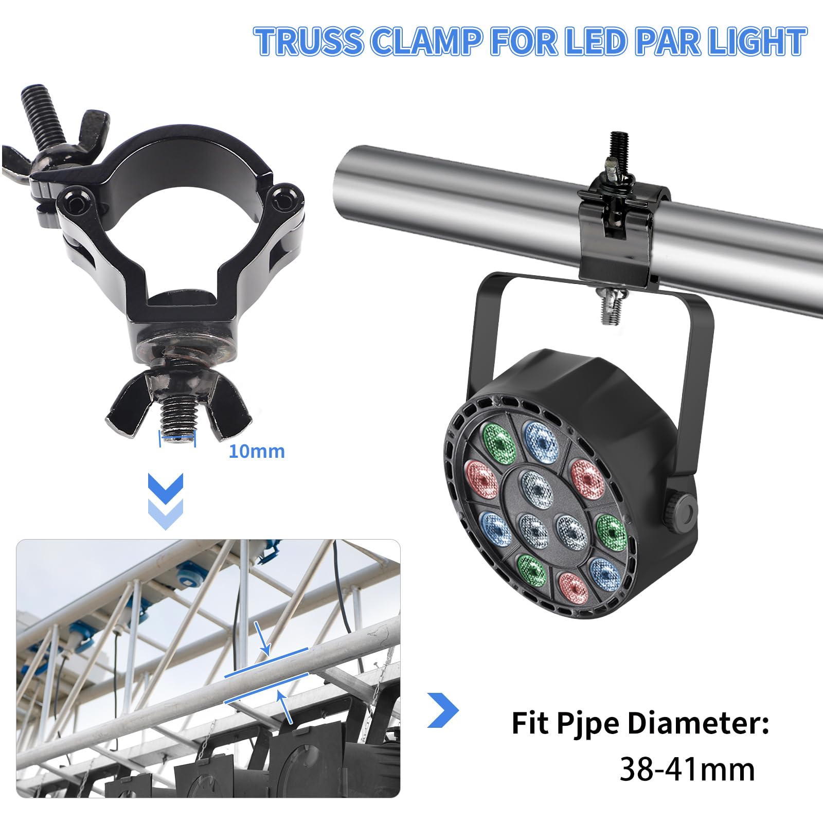 DBREAKS Truss Clamp, 8Pcs Morsetto per Luci da Palcoscenico TÜV/38-41mm Luce di Scena Morsetti Gancio di Lega di Alluminio/Montare Morsetti Luce della fase/Morsetti per illuminazione palcoscenico Nero