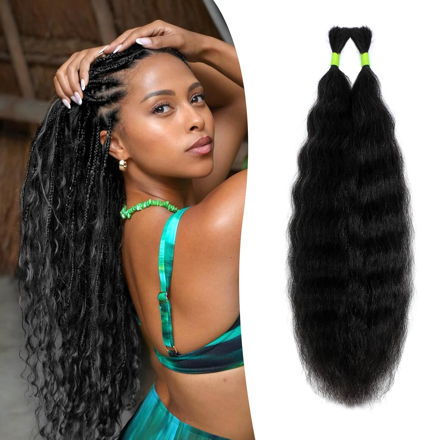Morichy Super Wave Bulk Human Hair for Braiding Boho Braids 4 Bundles 50g 18inch Human for Boho Braids knoteless 100% real Human Braiding hair Natural Black
