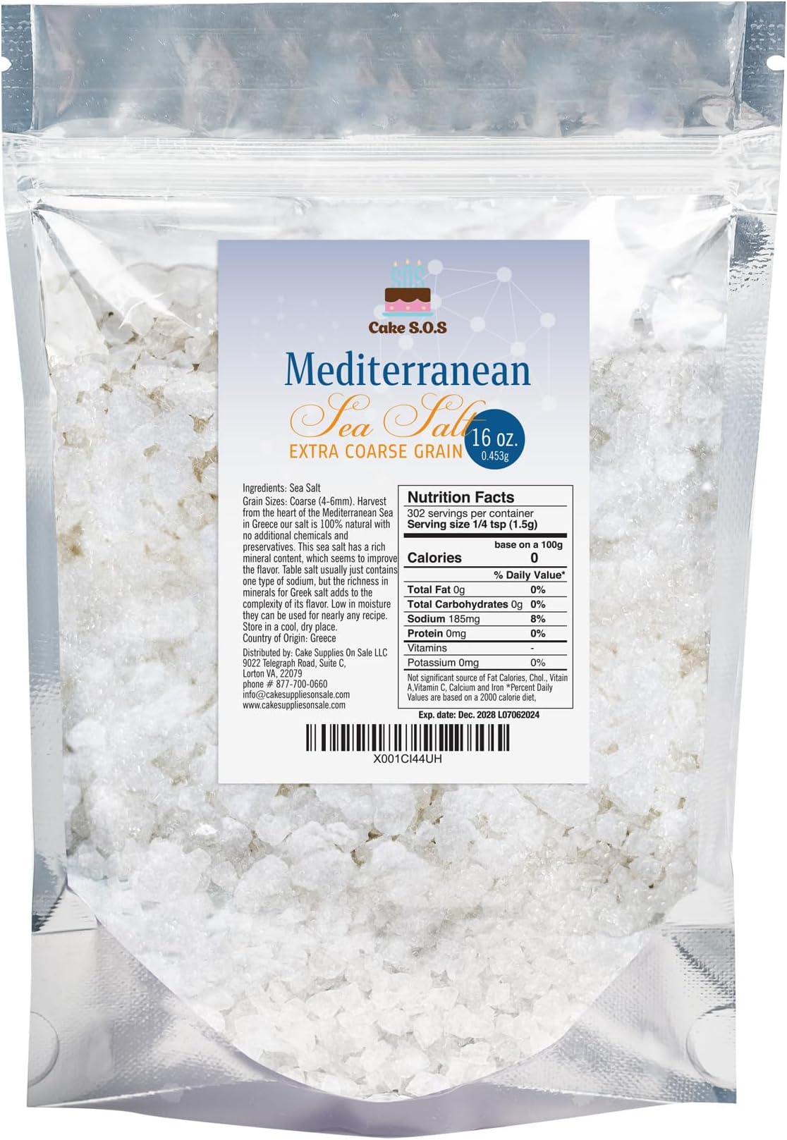 Mediterranean Sea Salt for Grinder Refill, Extra Coarse Grain (1-Pound Bag)