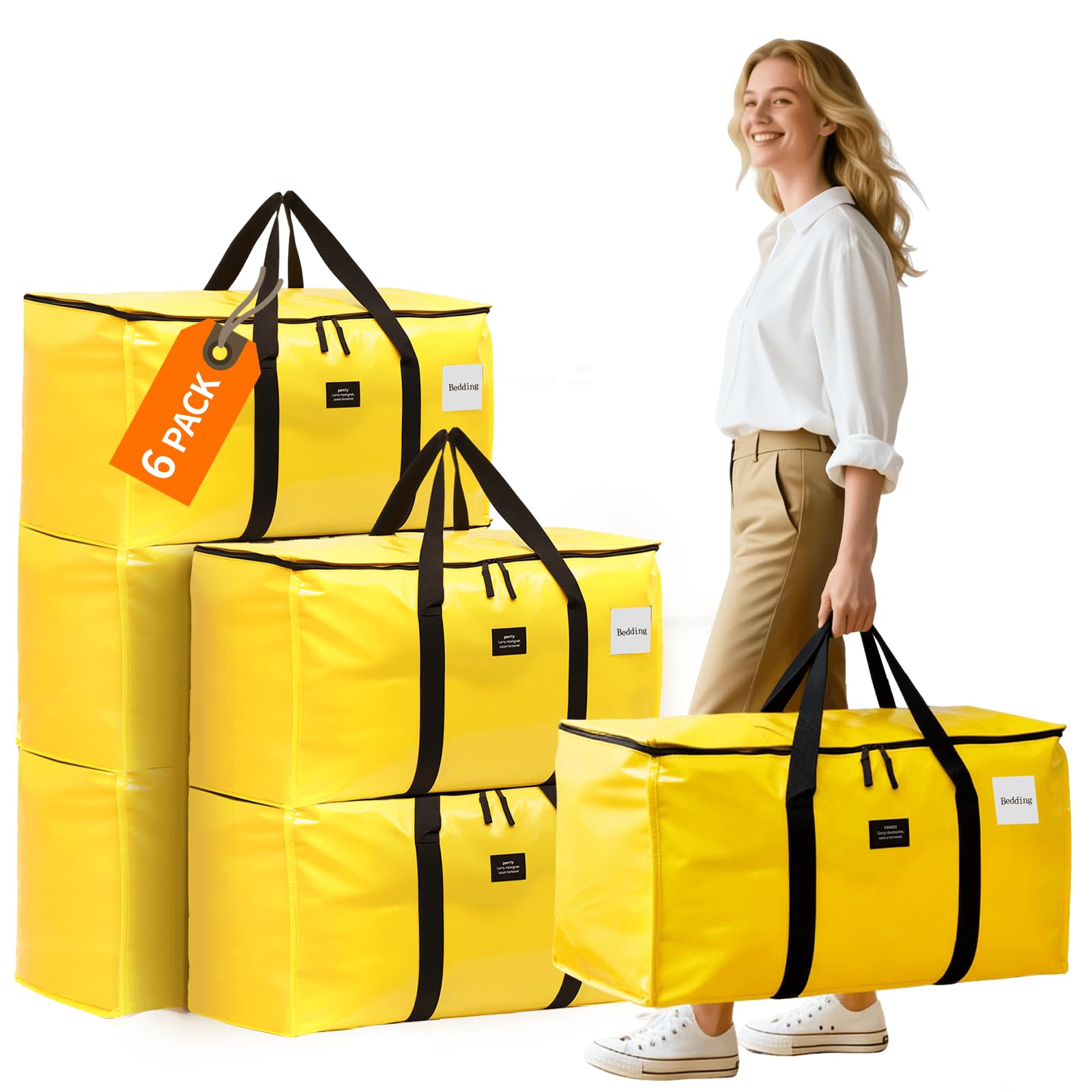 Lot de 6 grands sacs de déménagement et de rangement – Boîtes de déménagement robustes de 95 L avec fond renforcé et poignées enveloppantes, résistants à la déchirure et réutilisables pour la maison