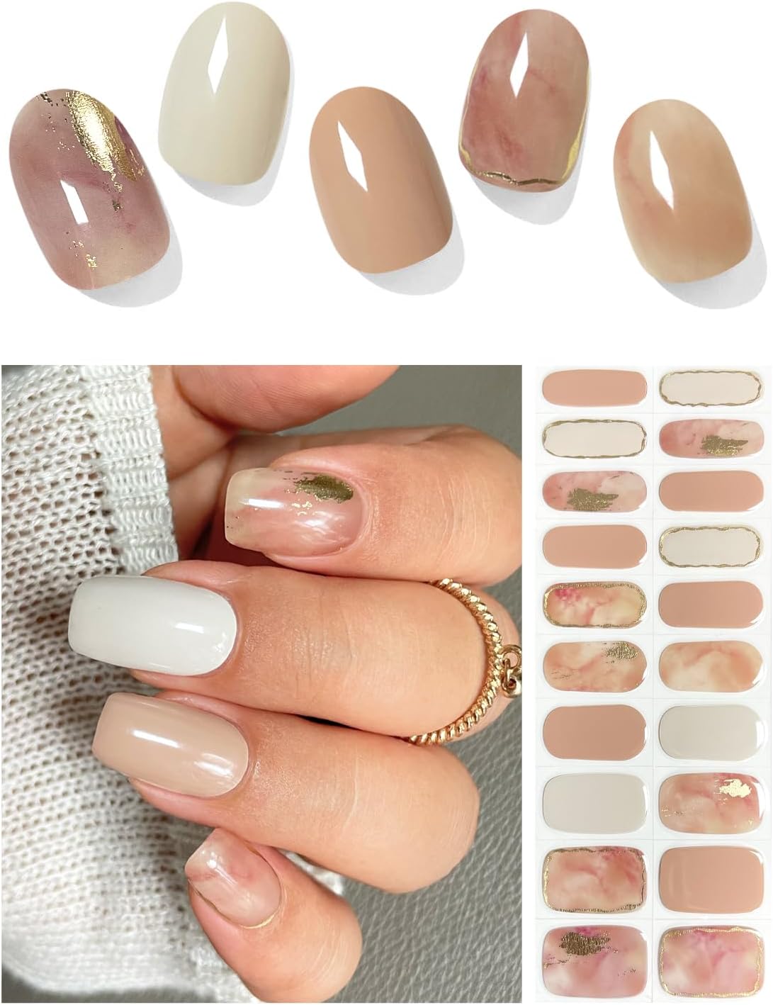 AutyaMee Semi Cured Gel Nail Strips (Army Green), 20 Pcs Gel Nail Wraps, Stickers, Salon Quality, Long Lasting, Works with Any Lamps