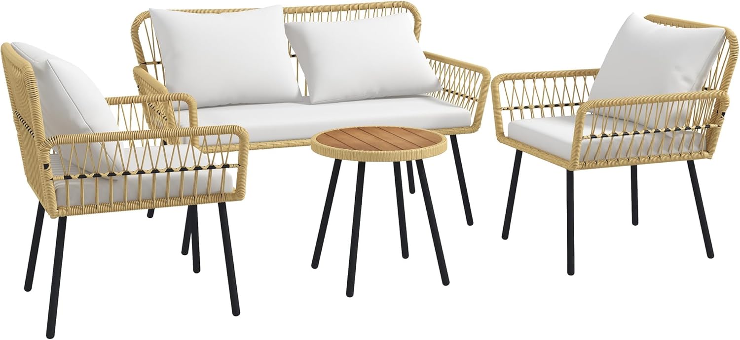 Outsunny Ensemble Salon De Jardin 2 Personnes 3 Pièces 2 Fauteuils Avec Coussins Gris + Table