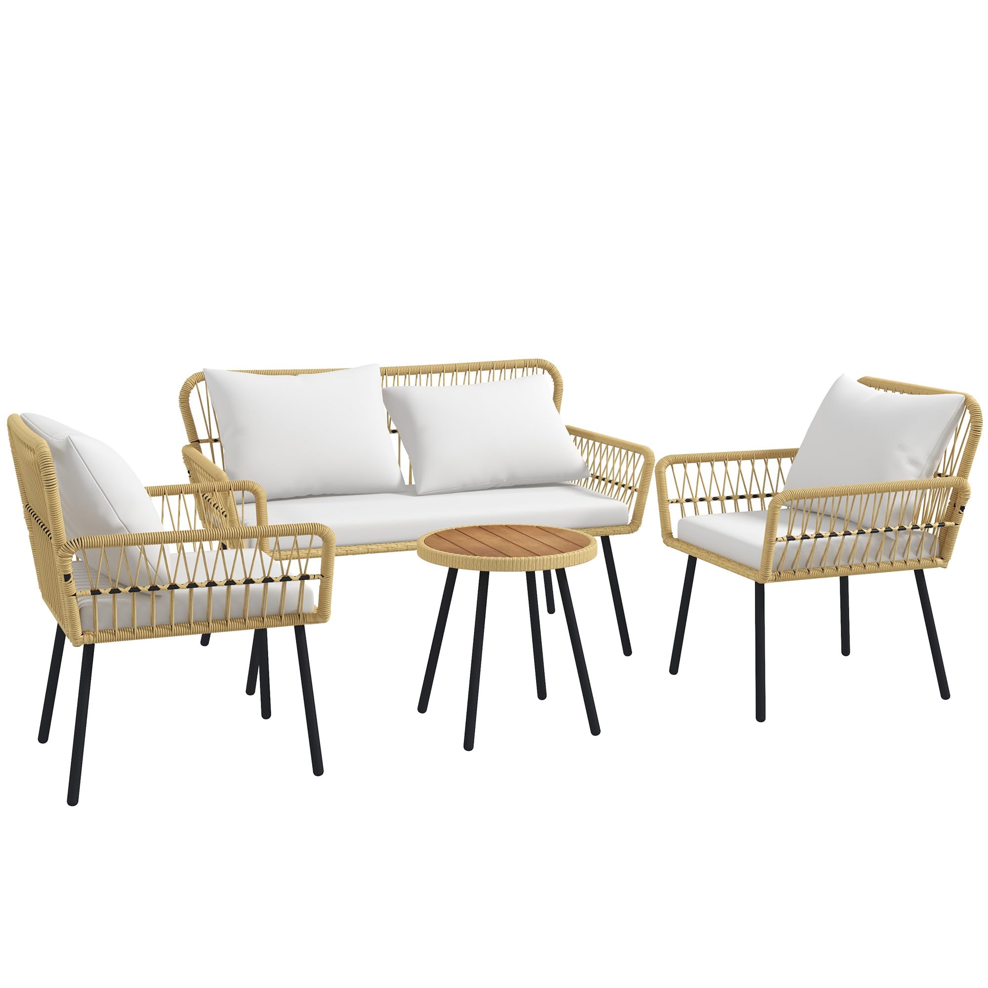 Outsunny Salon de Jardin Extérieur 4 Pièces Canapé 2 Places 2 Fauteuils