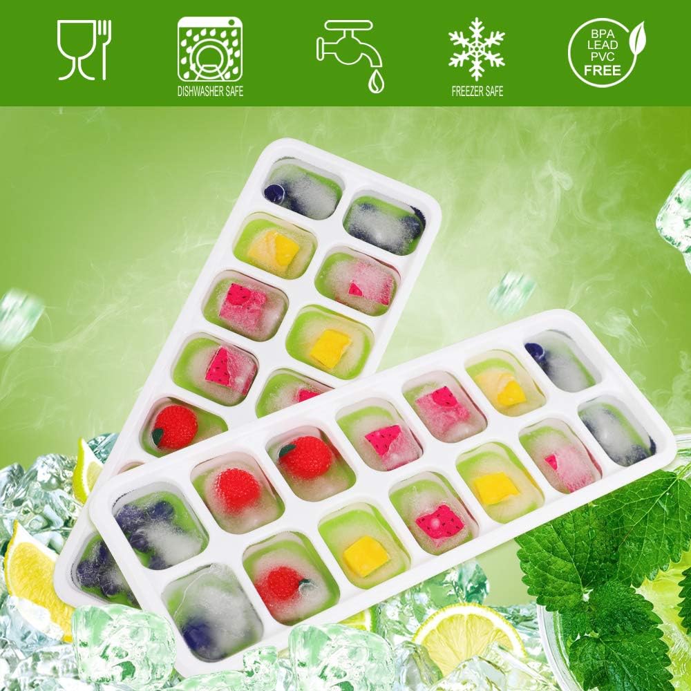 Kootek 4 Pack Silicone Ice Cube Trays with Lid - Flexible 56-Ice Cubes Molds Easy Release Ice Trays with Spill-Resistant Removable Cover, Dishwasher Safe and Stackable Durable (Green)