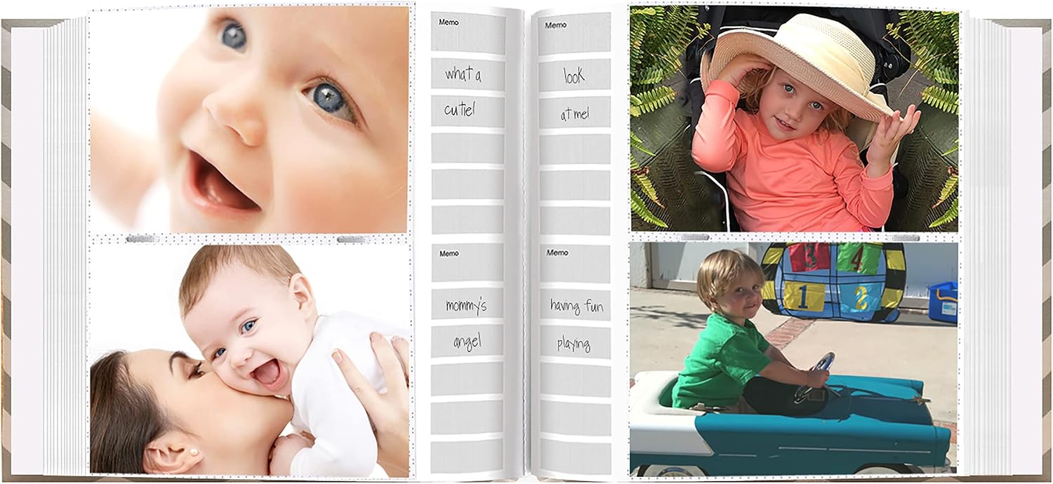 Pioneer Photo Albums Baby Chevron Fabric Frame Cover Photo Album 200 Pockets Hold 4x6 Photos, Gray