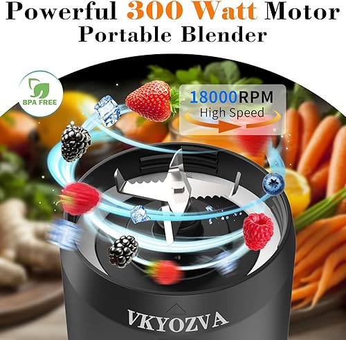 Miniatura 2 de Licuadora portátil, antiatascos de 300 vatios para batidos y batidos, botella deportiva con tapa de viaje, grande, negra