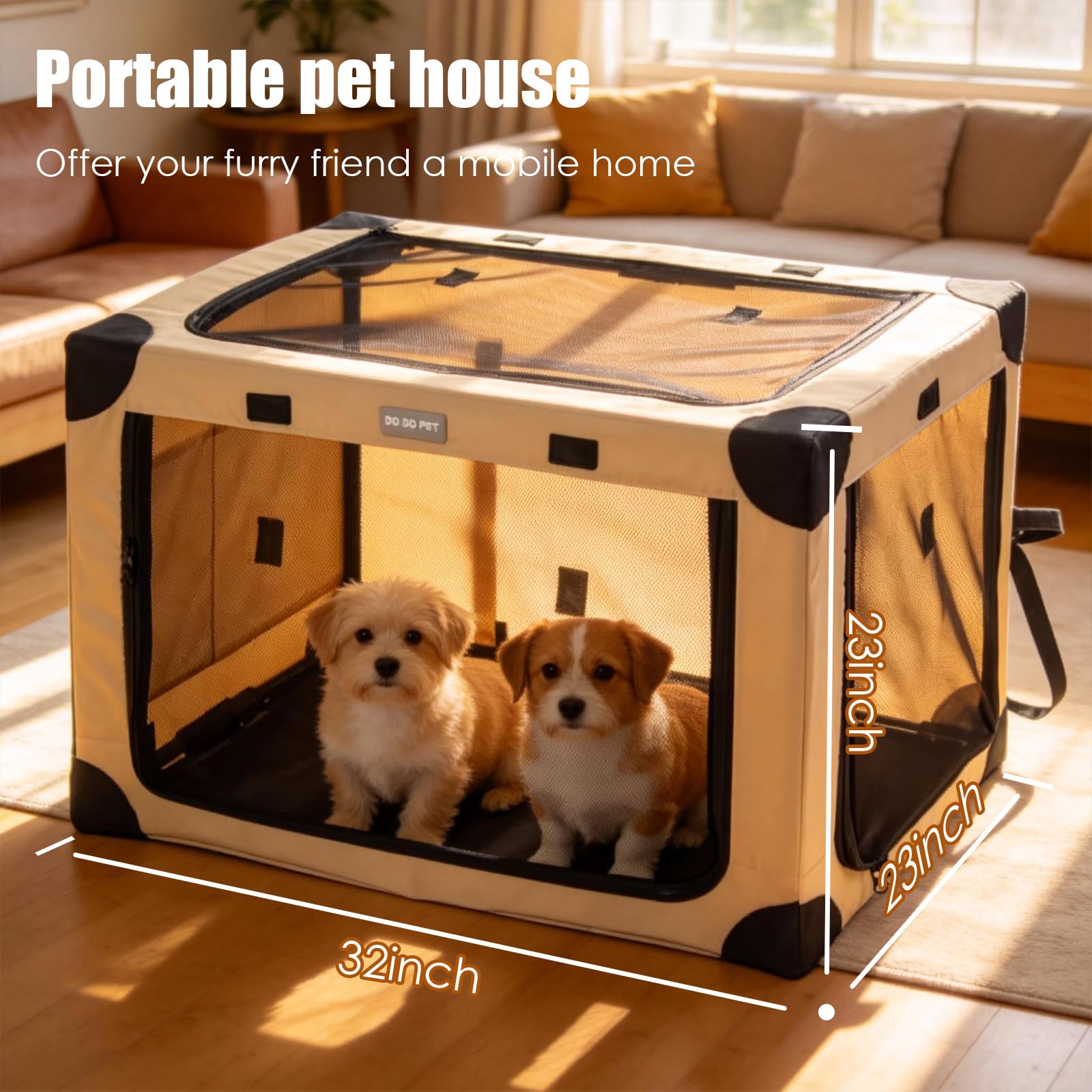 Cage de transport pliable réglable pour chiens de races moyennes - Avec fenêtres en maille renforcée et lit pliant pour la maison et les voyages