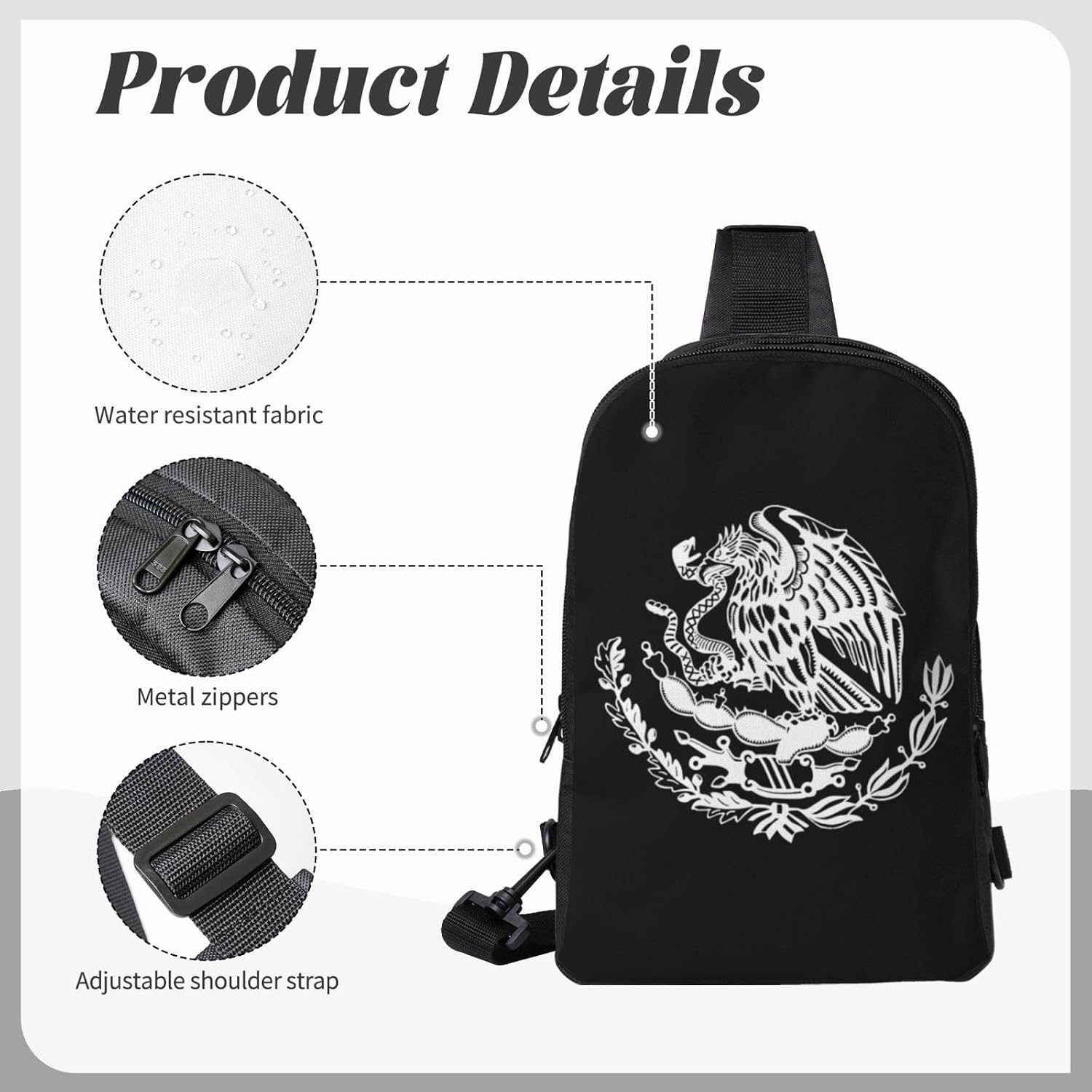 Mexico Eagle Flag Mini Crossbody Sling Backpack Shoulder Chest Bag Daypack for Hiking Traveling