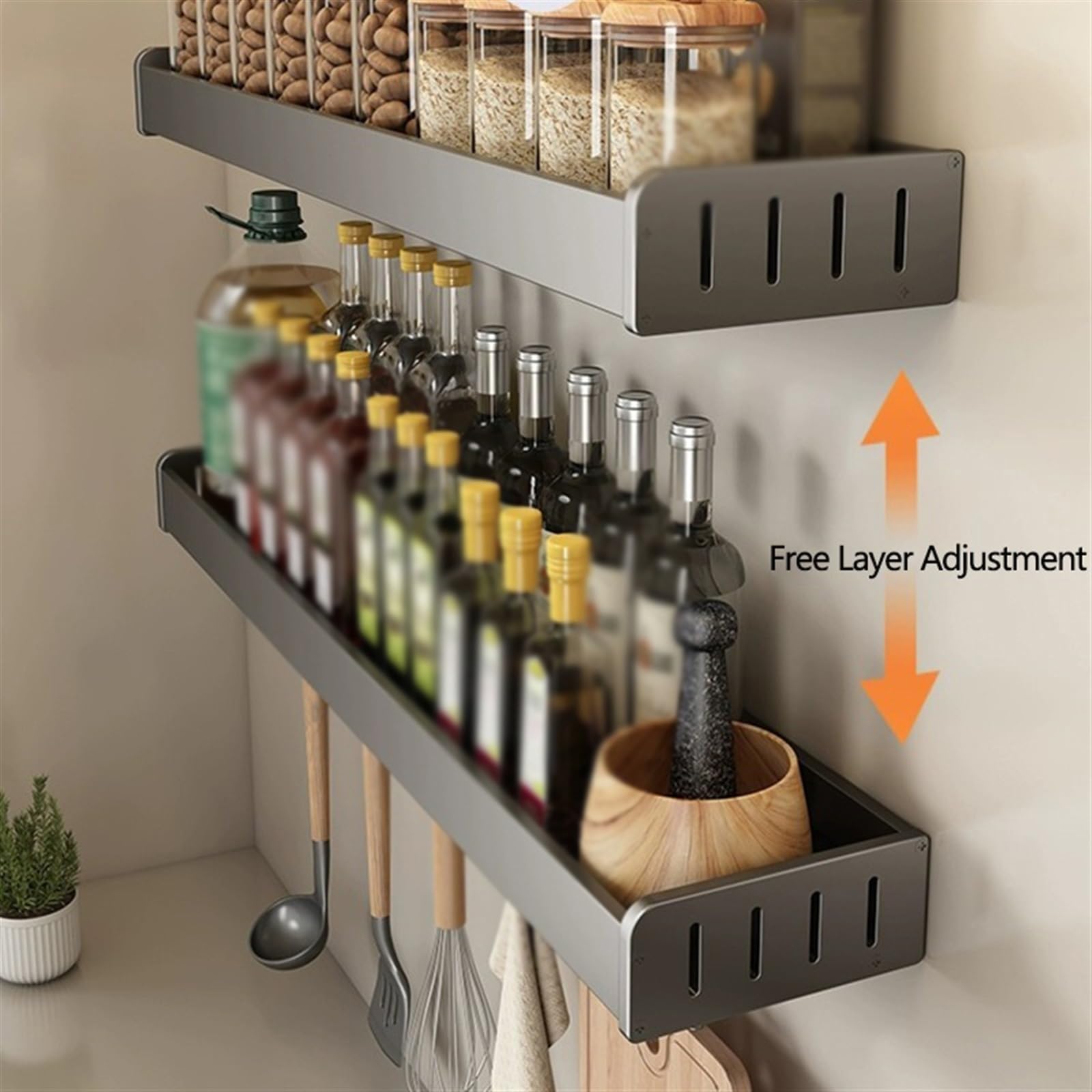 Estantería Estante organizador de especias for condimentos cocina montado en la pared, estante almacenamiento, organizadores estantes, gancho colgante for Cocina