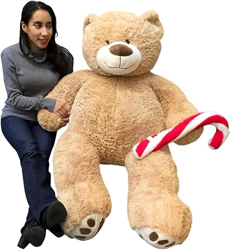 Big Plush Osito de peluche gigante navideño de 5 pies de color marrón tostado suave con bastón de caramelo de felpa