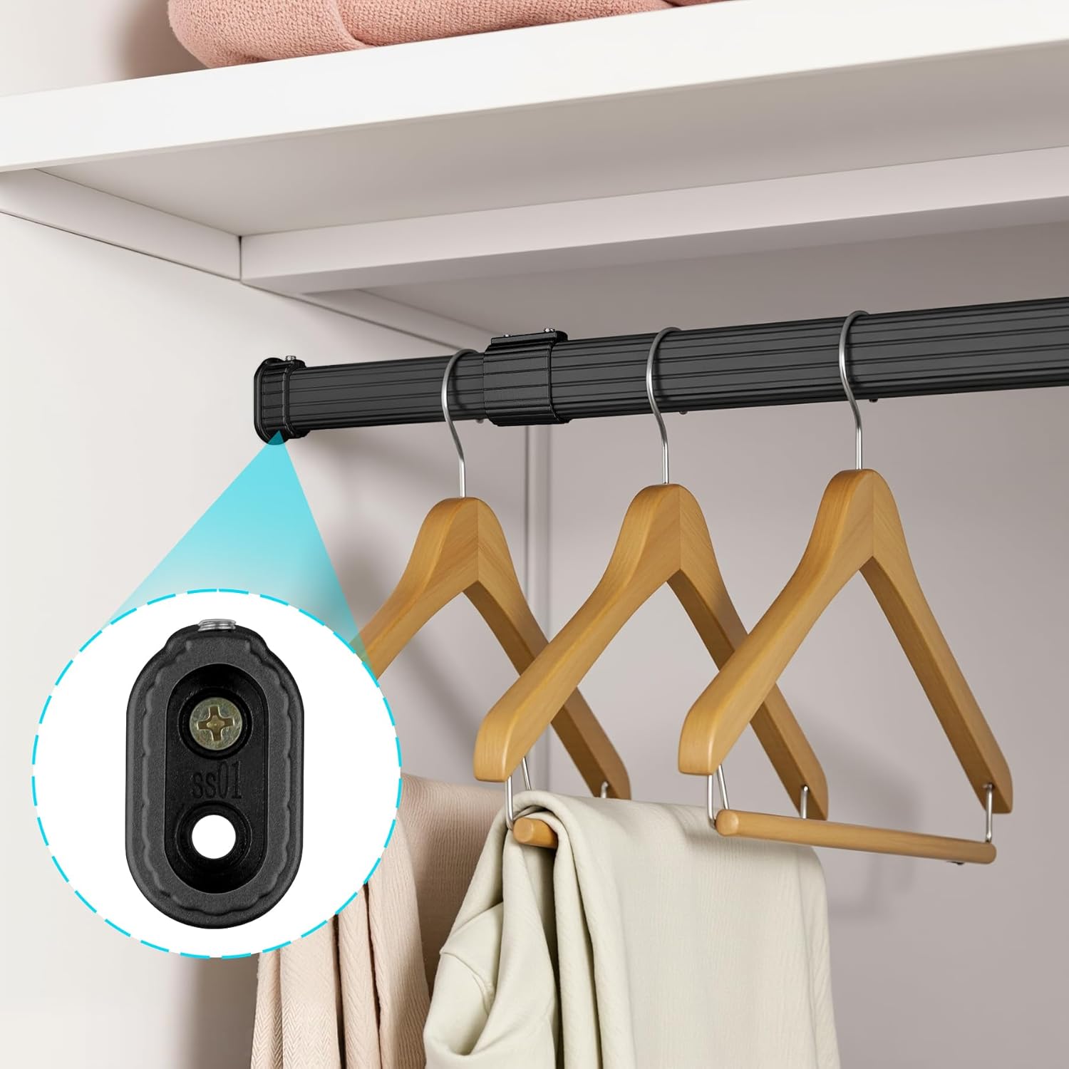 1 Pack Oval Closet Rod for Hanging Clothes Adjustable Closet Rods 16 to 30 Inch Heavy Duty Oval Closet Rod Expandable for Wardrobes(Black) - Image 3