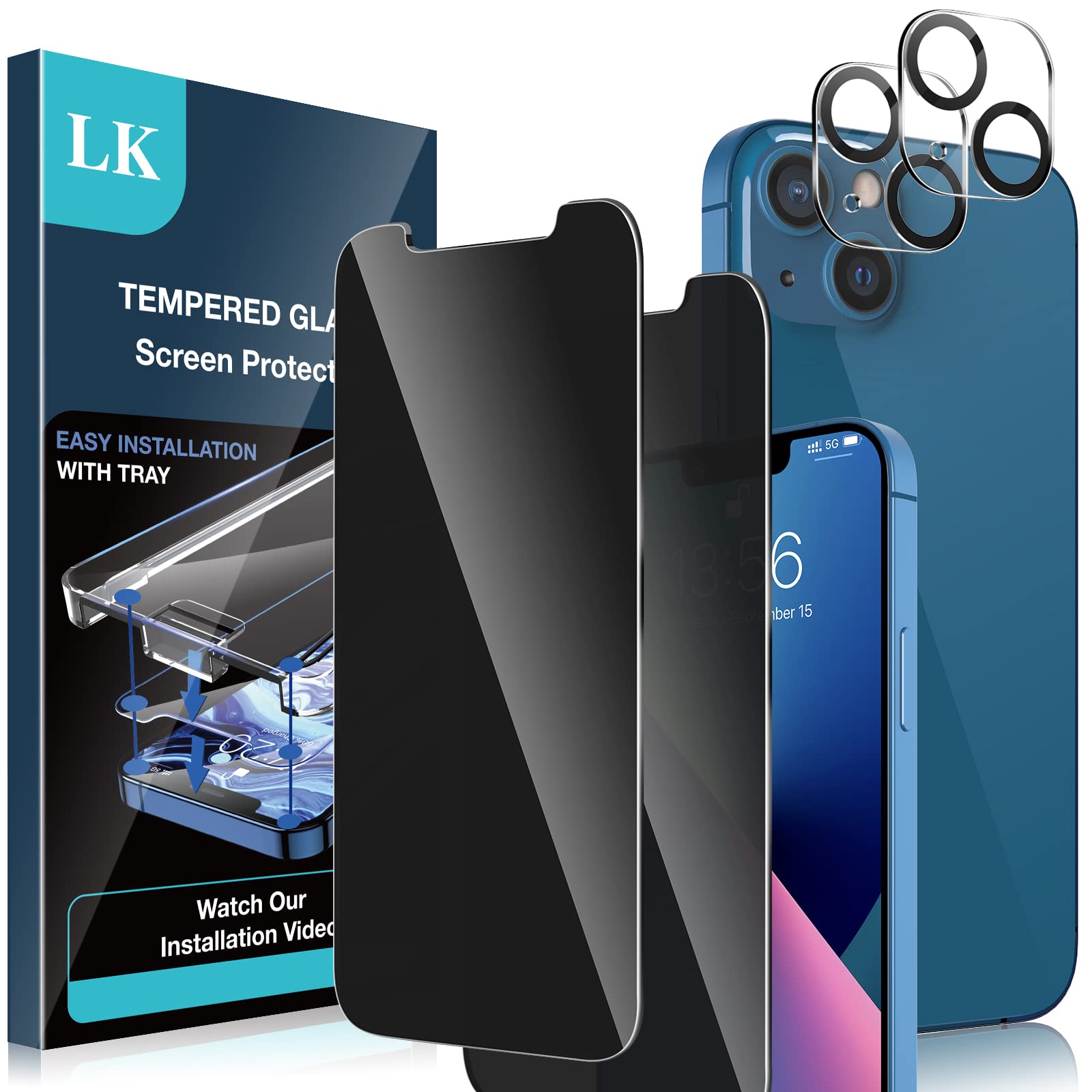 Lk [2+2 Pack] 2 Pack Privacy Screen Protector Compatible With Iphone 13 & 2 Pack Camera Lens Protector, Anti-Spy, Easy Frame Installation, Tempered Glass For Iphone 13 (B09CKKS3H5) Amazon Price History, Amazon Price Tracker