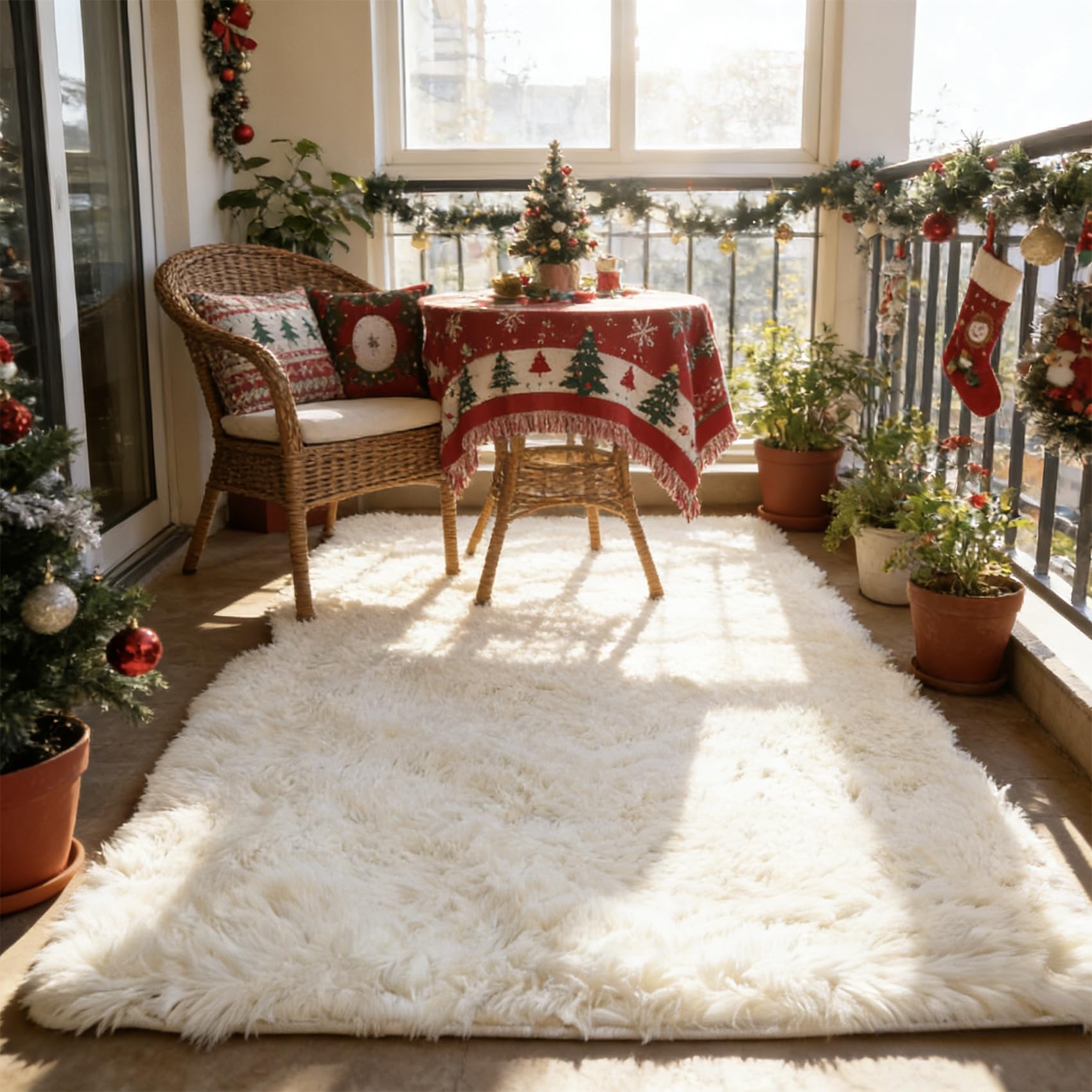 Tapis salon 230x150 cm blanc moderne à poils longs shaggy moelleux