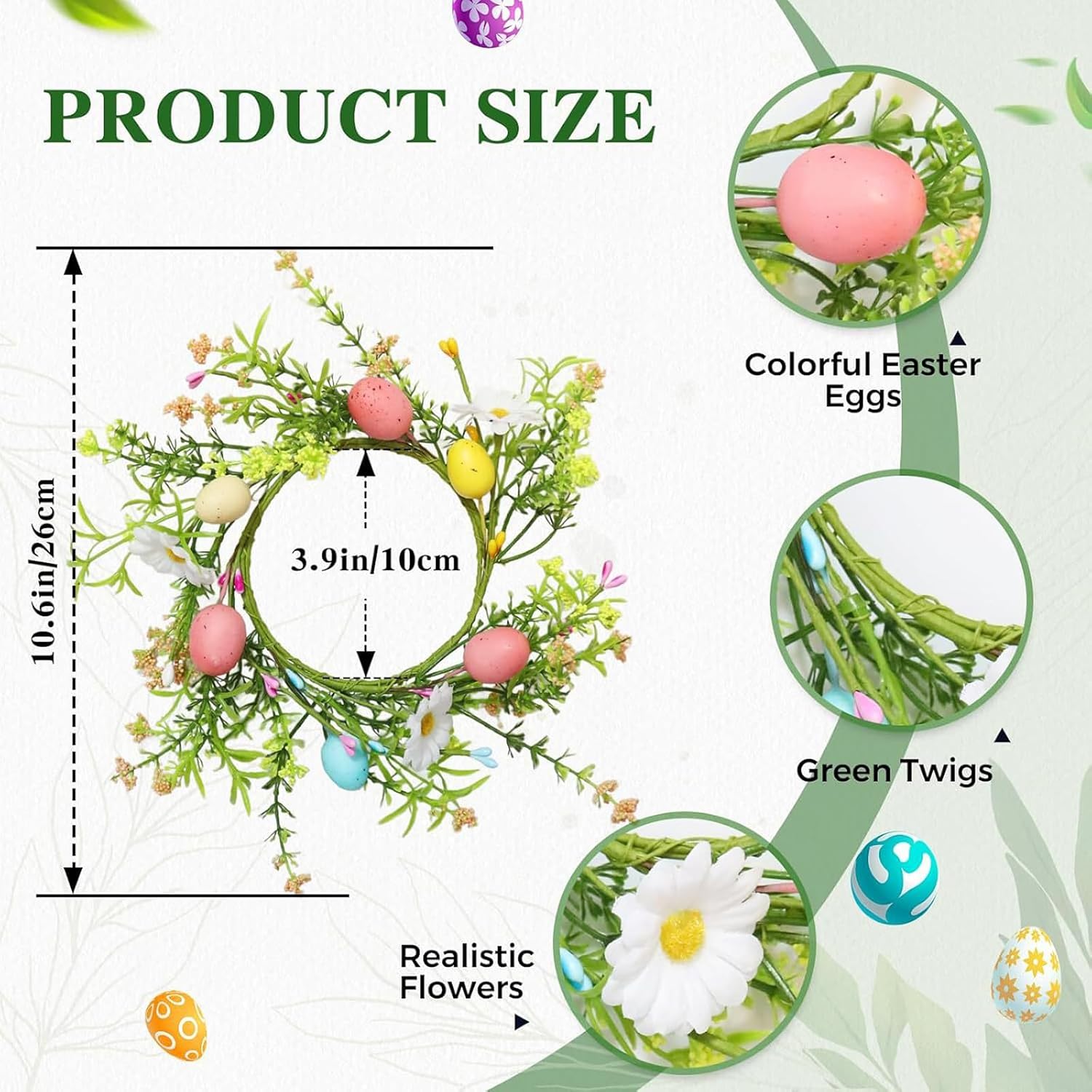 Easter Candle Ring Wreath Holder Artificial Colorful Eggs Flowers Leaves Spring Birthday Party Table Centerpieces Decorations Accessories image 2