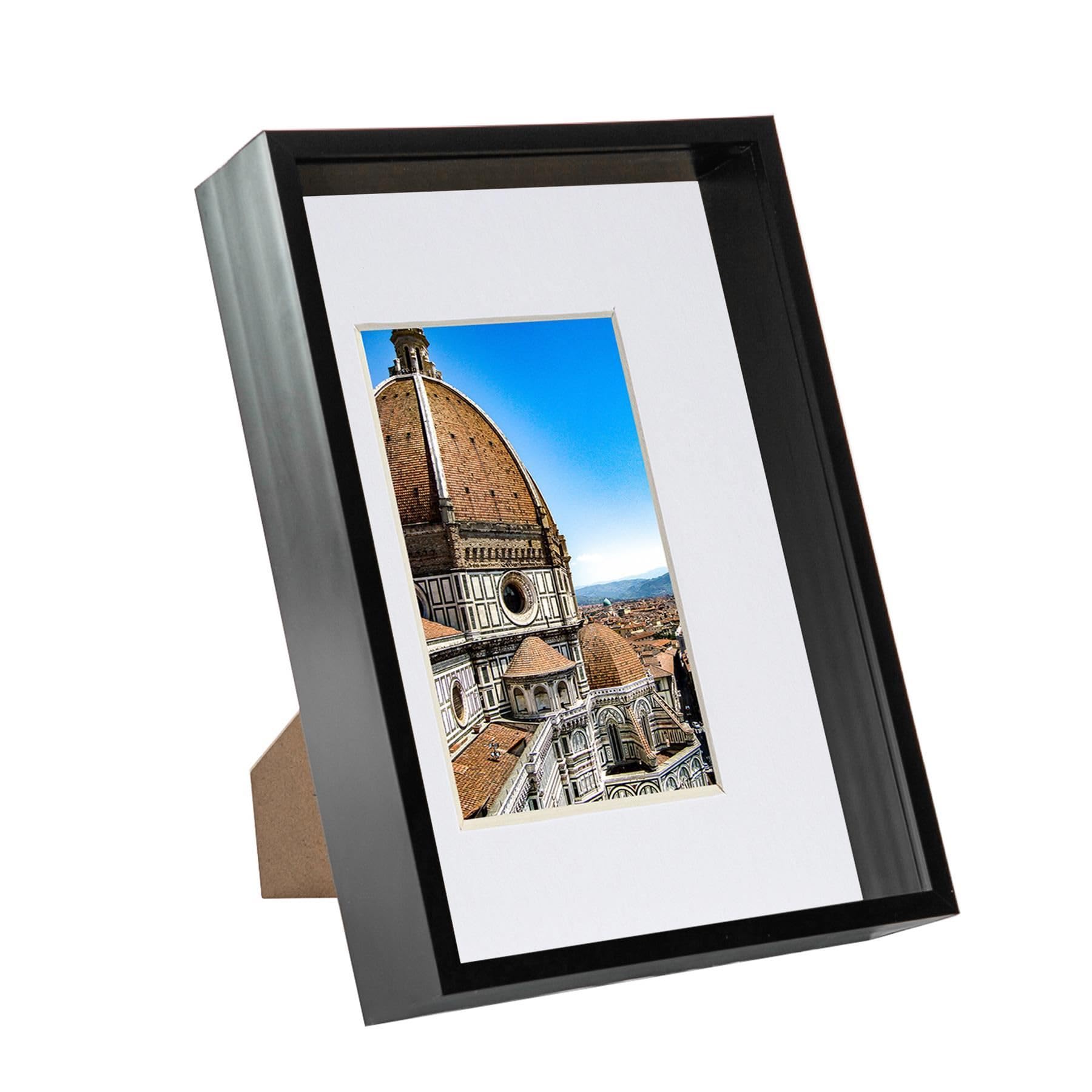 Nicola Spring Black/White A4 (8" X 12") 3D Deep Box Frame With A5 Mount - Mount