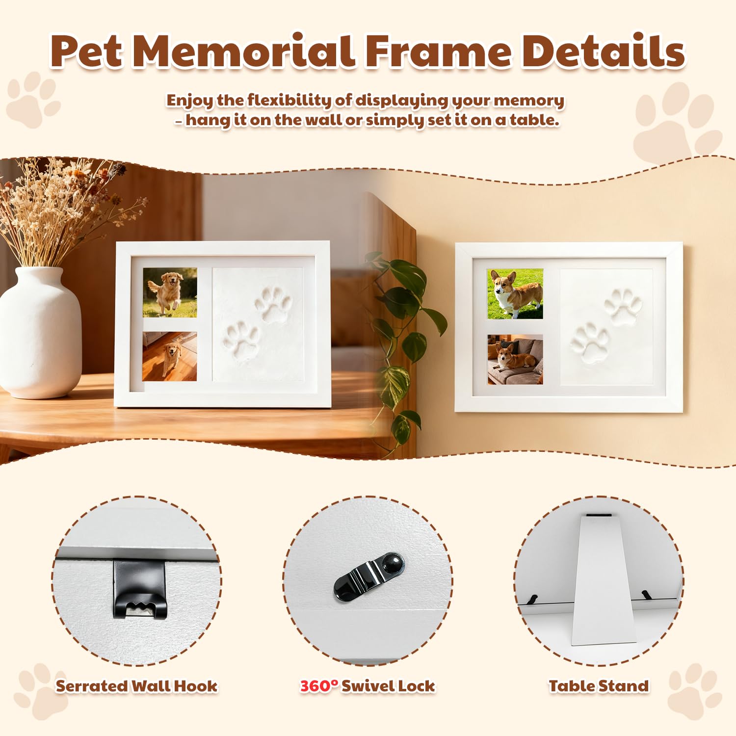 Kit de Huellas para Patas de Perro y Gato, Marco de Fotos con Huella de Arcilla, Kit de Huellas de Manos y Pies de Bebé, Marco Conmemorativo de Mascotas para Recién Nacidos, Perros y Gatos, Blanco