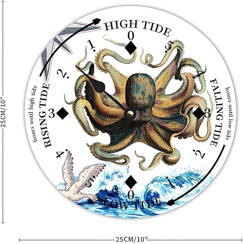 Miniatura 6 de Reloj de marea de madera de pulpo oceánico, hora del océano, marea alta costera, reloj de marea baja, movimiento de marea náutica de madera rústica,
