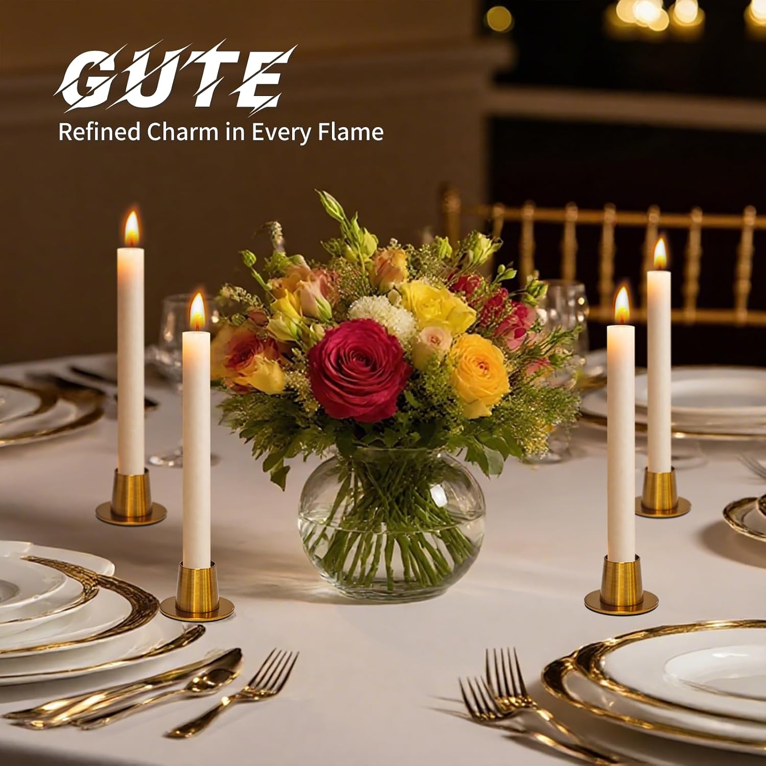 GUTE Gold Taper Candle Holders 4 Pcs Brushed Iron Candlestick Decor image 5