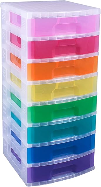 Really Useful Scrapbook Drawer Tower 8x9.5 Litre Clear/Rainbow