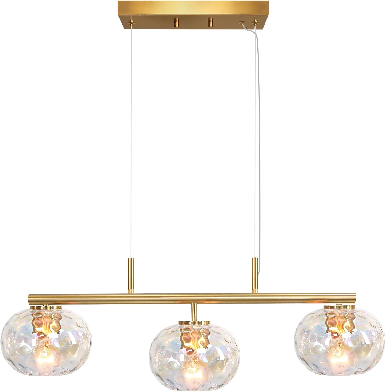 Brushed Brass Gold Chandelier Light Fixture with 7" Stained Glass Shade, 30" W Modern Pendant Lighting for Kitchen Island Dining Room